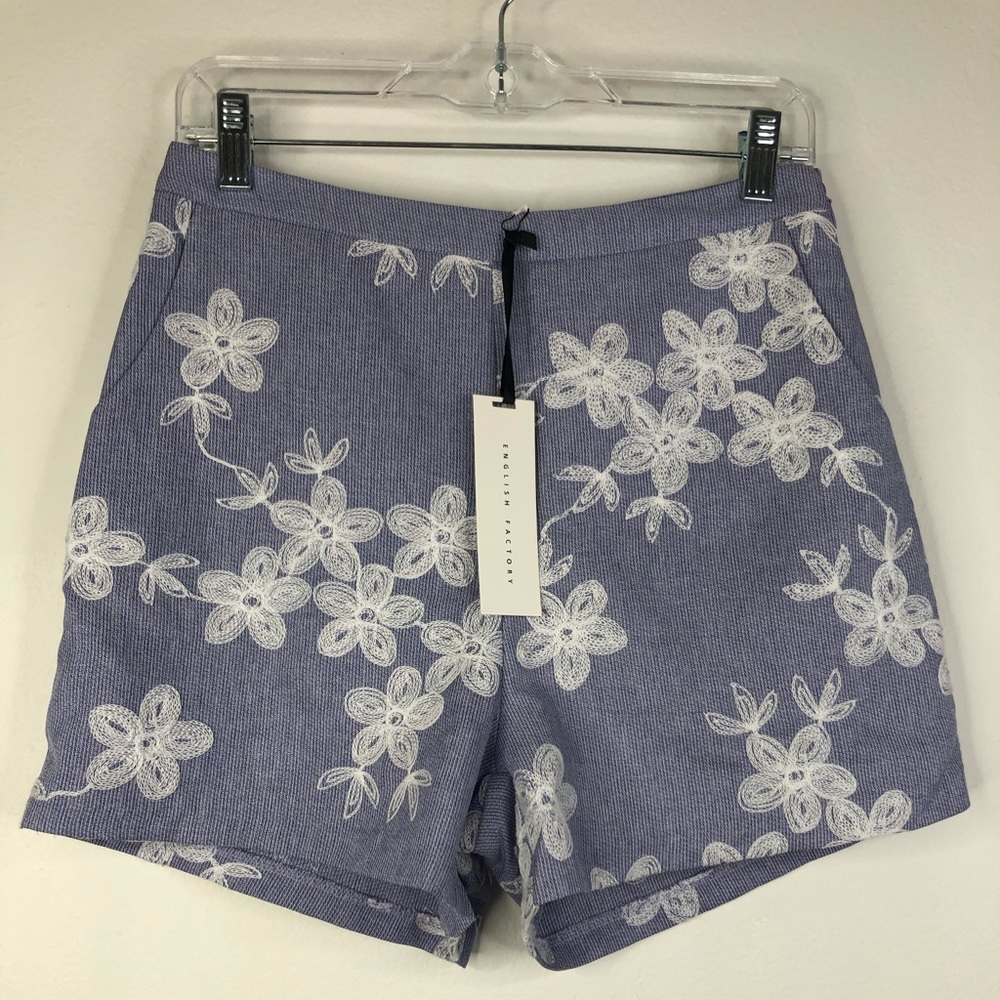 English Factory purple embroidered shorts NWT